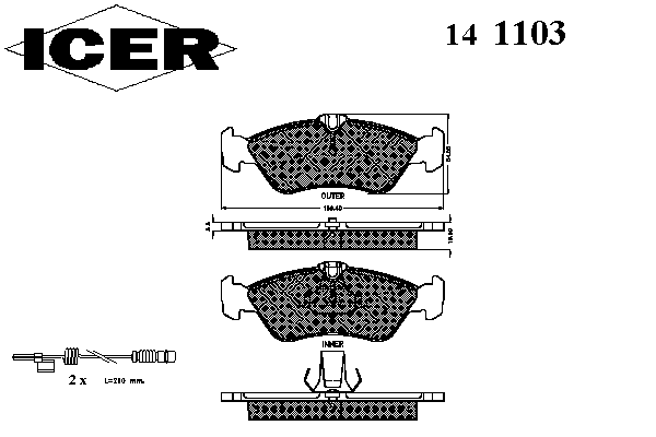 Комплект тормозных колодок, дисковый тормоз ICER 141103