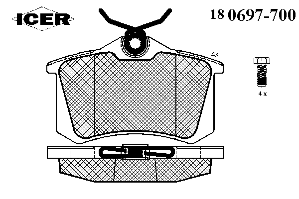 Комплект тормозных колодок, дисковый тормоз ICER 180697-700