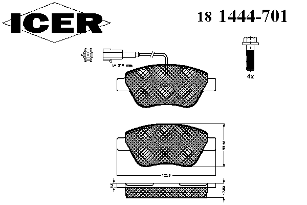 Комплект тормозных колодок, дисковый тормоз ICER 181444-701