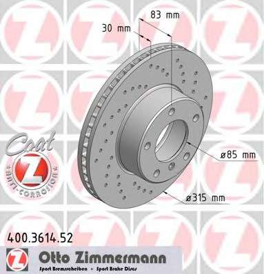 zimmermann-400361452 Тормозной диск ZIMMERMANN 400.3614.52