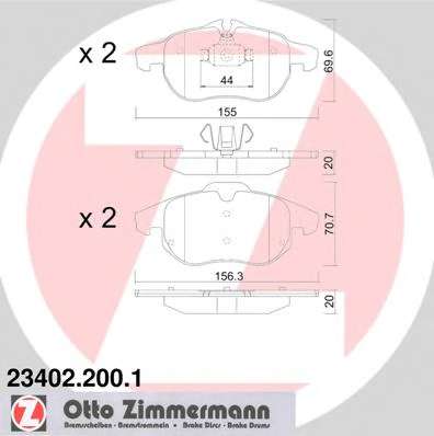 Комплект тормозных колодок, дисковый тормоз ZIMMERMANN 23402.200.1