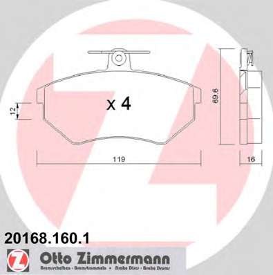 Комплект тормозных колодок, дисковый тормоз ZIMMERMANN 20168.160.1