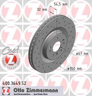 zimmermann-400364952 Тормозной диск ZIMMERMANN 400.3649.52