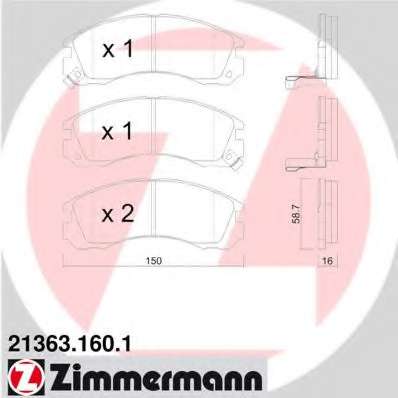 Комплект тормозных колодок, дисковый тормоз ZIMMERMANN 21363.160.1
