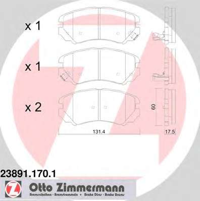 Комплект тормозных колодок, дисковый тормоз ZIMMERMANN 23891.170.1