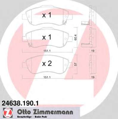 Комплект тормозных колодок, дисковый тормоз ZIMMERMANN 24638.190.1