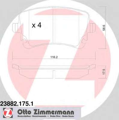 Комплект тормозных колодок, дисковый тормоз ZIMMERMANN 23882.175.1