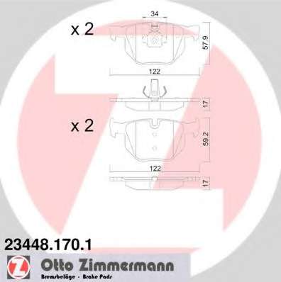 Комплект тормозных колодок, дисковый тормоз ZIMMERMANN 23448.170.1