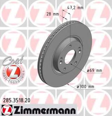 zimmermann-285351820 Тормозной диск ZIMMERMANN 285.3518.20