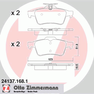 Комплект тормозных колодок, дисковый тормоз ZIMMERMANN 24137.168.1