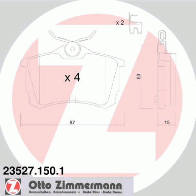 Комплект тормозных колодок, дисковый тормоз ZIMMERMANN 23527.150.1