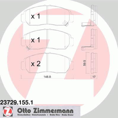 Комплект тормозных колодок, дисковый тормоз ZIMMERMANN 23729.155.1