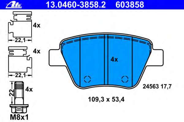 Комплект тормозных колодок, дисковый тормоз ATE 13.0460-3858.2