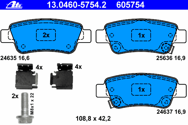 Комплект тормозных колодок, дисковый тормоз ATE 13.0460-5754.2