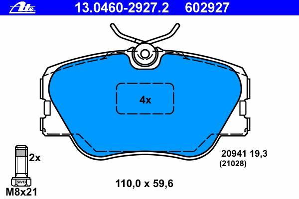Комплект тормозных колодок, дисковый тормоз ATE 13.0460-2927.2