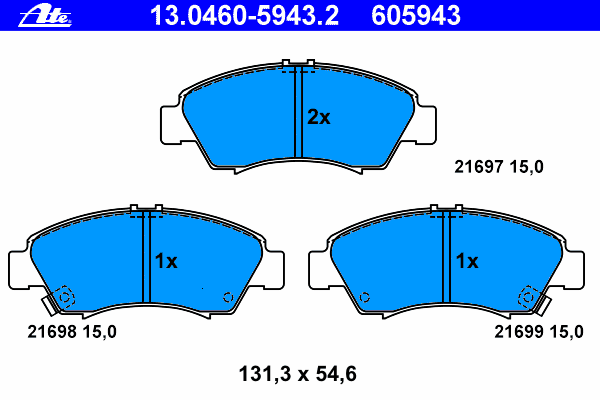 Комплект тормозных колодок, дисковый тормоз ATE 13.0460-5943.2