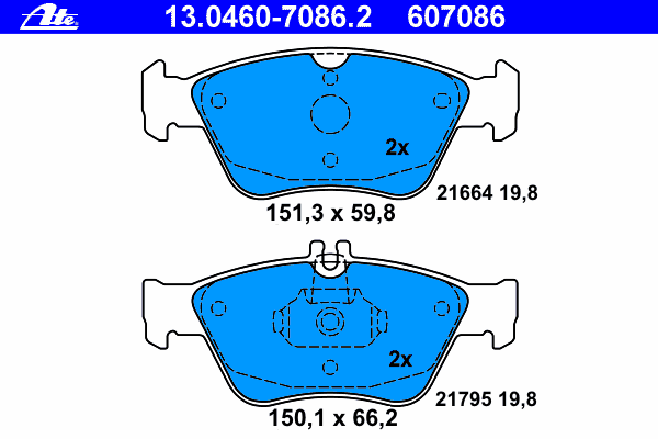 Комплект тормозных колодок, дисковый тормоз ATE 13.0460-7086.2