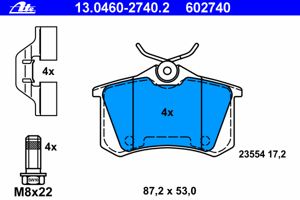 Комплект тормозных колодок, дисковый тормоз ATE 13.0460-2740.2