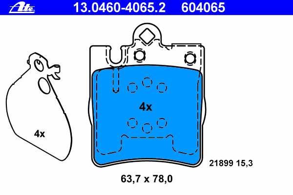 Комплект тормозных колодок, дисковый тормоз ATE 13.0460-4065.2