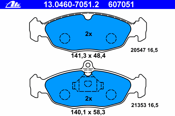 Комплект тормозных колодок, дисковый тормоз ATE 13.0460-7051.2