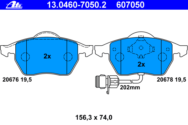 Комплект тормозных колодок, дисковый тормоз ATE 13.0460-7050.2