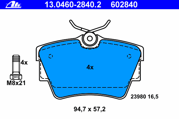 Комплект тормозных колодок, дисковый тормоз ATE 13.0460-2840.2