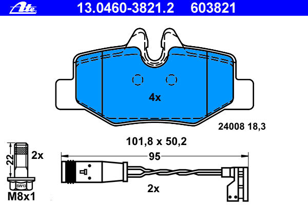 Комплект тормозных колодок, дисковый тормоз ATE 13.0460-3821.2
