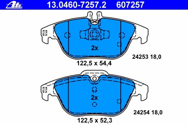 Комплект тормозных колодок, дисковый тормоз ATE 13.0460-7257.2