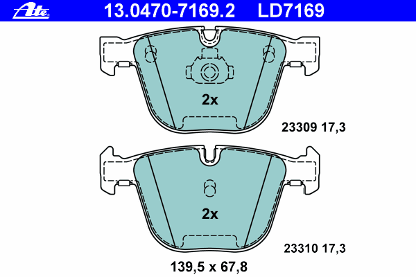Комплект тормозных колодок, дисковый тормоз ATE 13.0470-7169.2