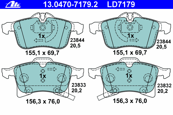 Комплект тормозных колодок, дисковый тормоз ATE 13.0470-7179.2