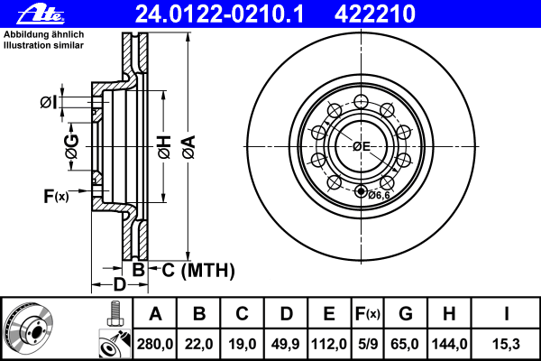 ate-24012202101 Тормозной диск ATE 24.0122-0210.1