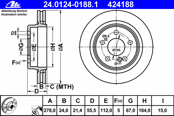 ate-24012401881 Тормозной диск ATE 24.0124-0188.1