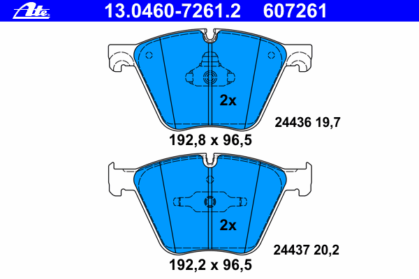 Комплект тормозных колодок, дисковый тормоз ATE 13.0460-7261.2